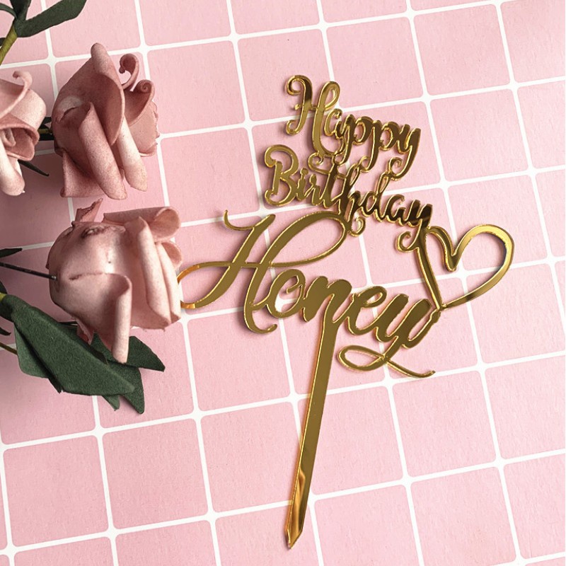 Que Cắm Trang Trí Bánh Kem Hình Chữ Happy Birthday Honey Đẹp Mắt