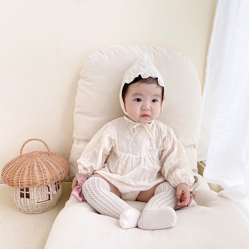 Áo liền quần thêu họa tiết viền ren đính ngọc trai nhân tạo xinh xắn cho bé gái