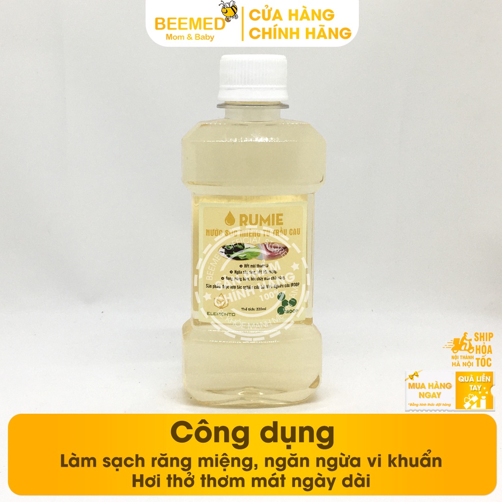 Nước súc miệng trầu không chai 220ml Rumie - hết sâu răng, nhiệt miệng, hôi miệng, giúp thơm miệng