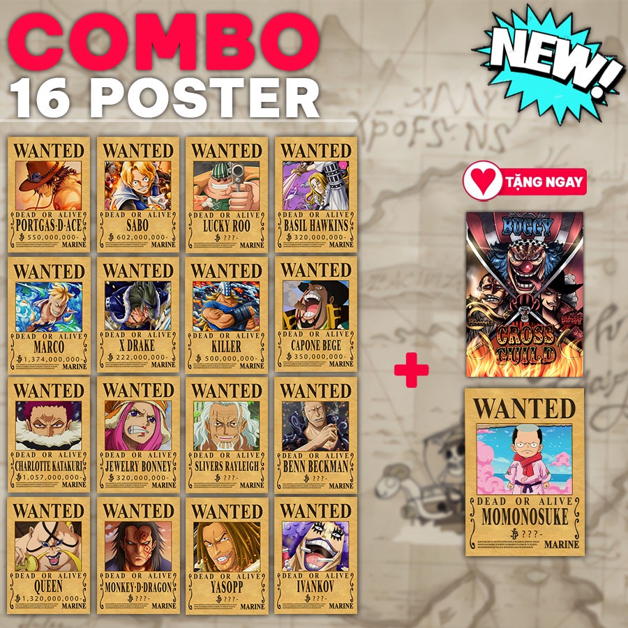 COMBO 99 Poster Truy Nã One Piece Mới Nhất - Tranh Hoạt Hình One Piece Dùng Trang Trí