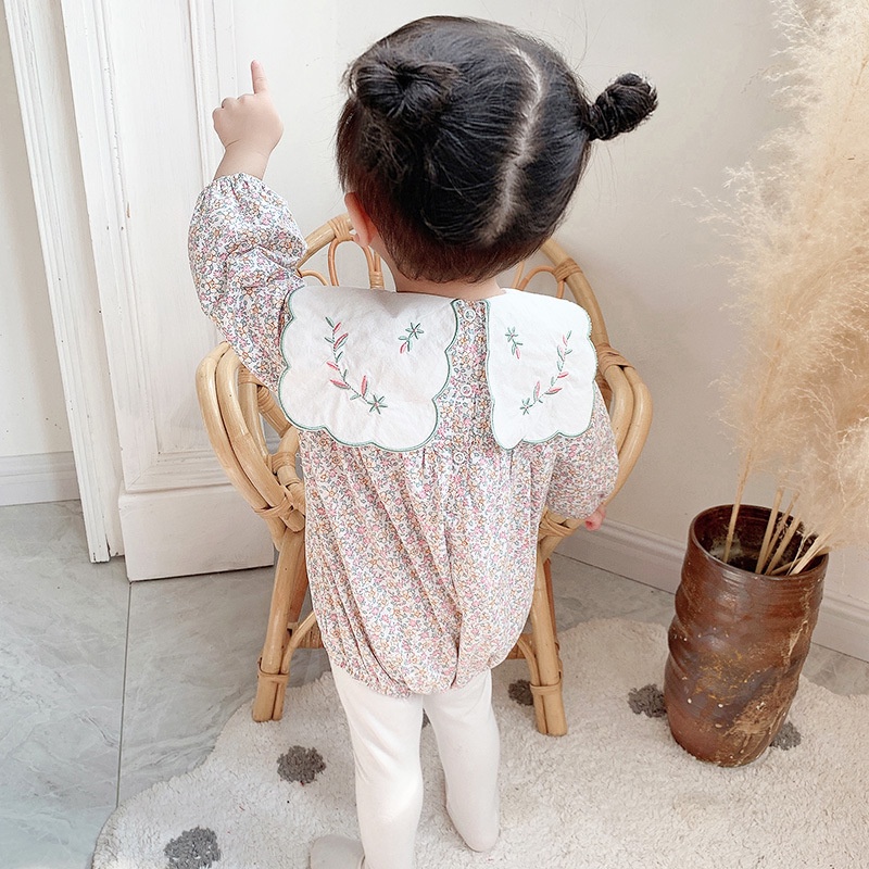 Áo Liền Quần Tay Dài Bằng Cotton In Hoa Dành Cho Bé Gái Sơ Sinh 0880 0880