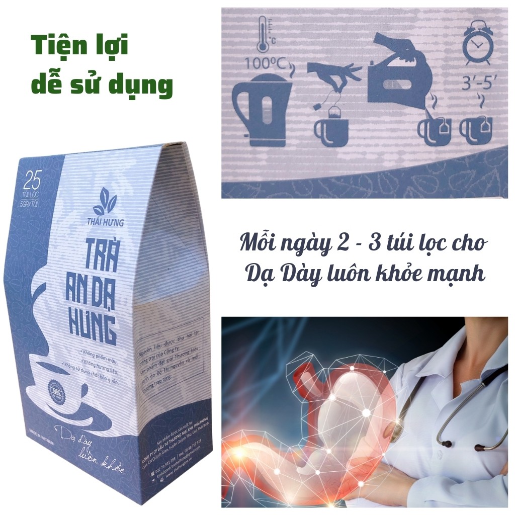 Trà Túi Lọc Trà Dạ Dày An Dạ Hưng - Hết Đau Dạ Dày Bao Tử Viêm Loét Dạ Dày Tá Tràng 4 hộp x 25 túi lọc 125g