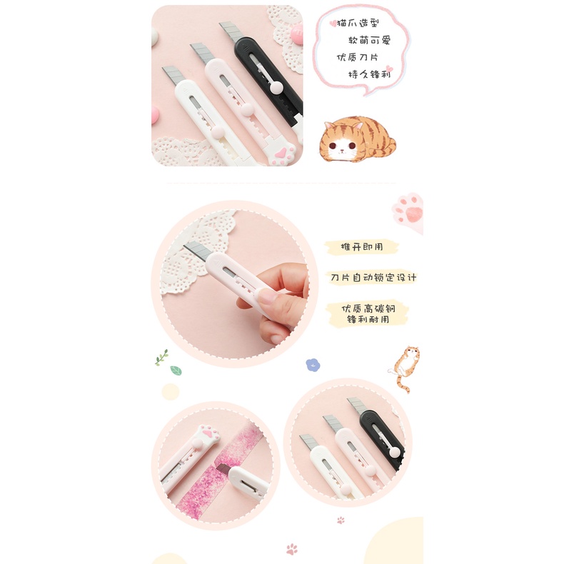 Dao cắt giấy mini hình móng vuốt mèo dễ thương tiện dụng cho học sinh