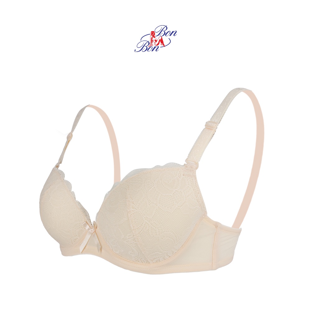 Áo lót mút mỏng 3/4 cúp, phối ren, dây vai có họa tiết Bon Bon - BV35160