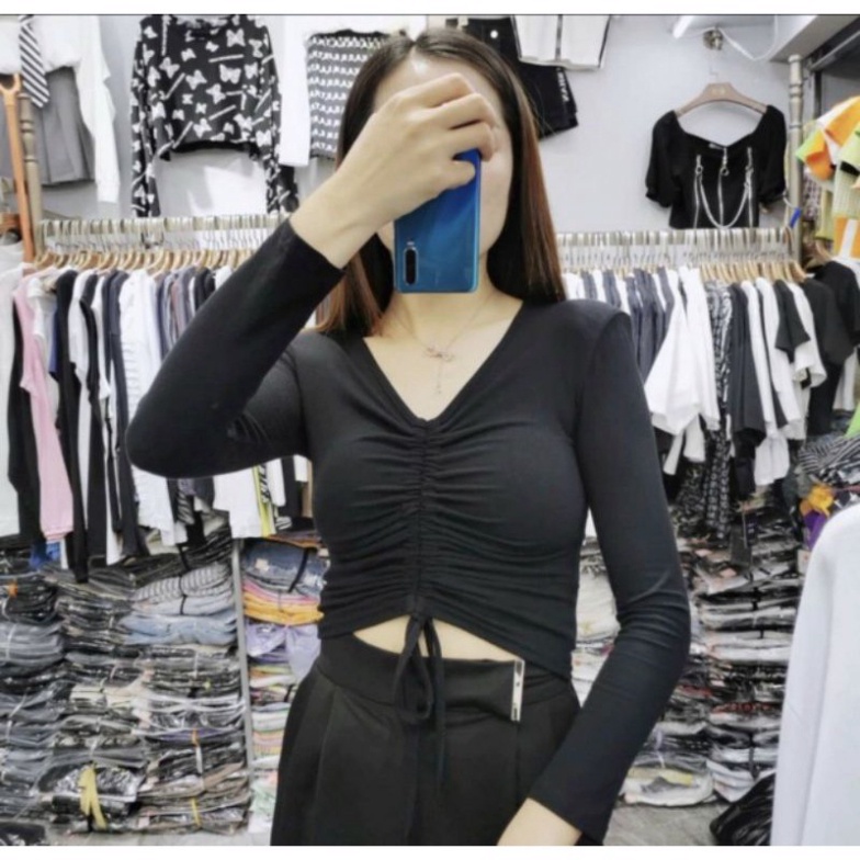 ÁO TAY DÀI RÚT NGỰC CROPTOP