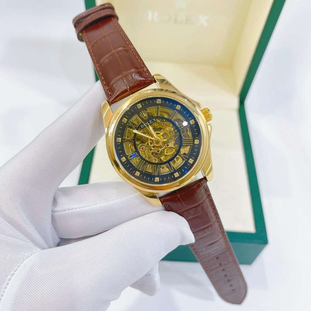 Đồng hồ nam dây da ROLEX máy cơ, size mặt 41mm, kính tráng Sapphire chống trày, chống nước, bảo hành máy 12 tháng