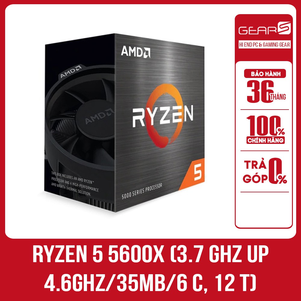 Bộ vi xử lý AMD Ryzen 5 5600X (3.7 GHz Upto 4.6GHz / 35MB / 6 Cores, 12 Threads / 65W / Socket AM4) - Full box nhập khẩu