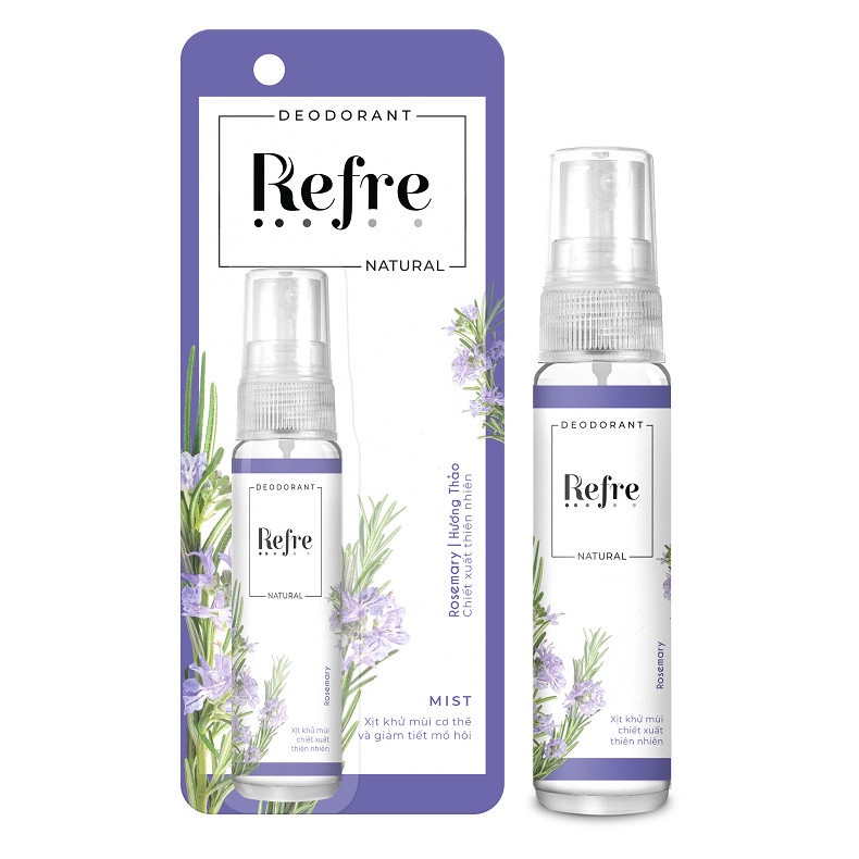 Xịt Khử Mùi Refre Natural Rosemary 30ml - Hương Hương Thảo