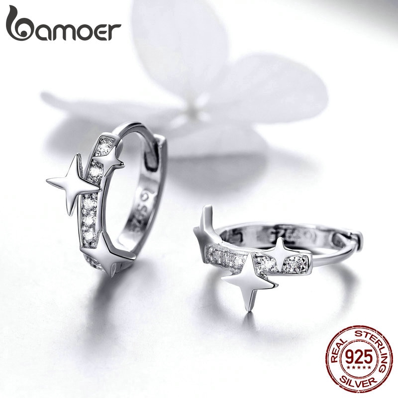 Khuyên Tai Bamoer Hình Tròn Bạc Đính Đá Cz
