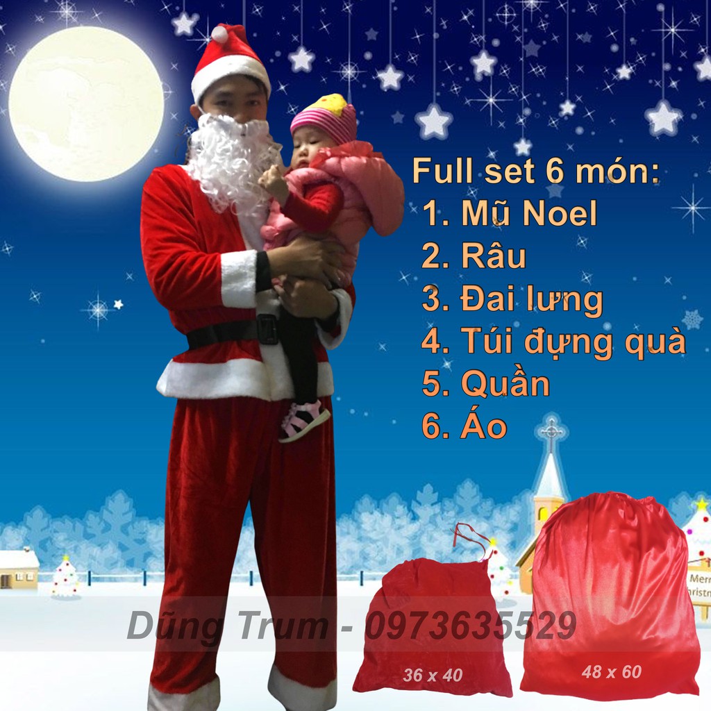 [ẢNH THẬT] Trang phục Ông già Noel đầy đủ, bộ quần áo hóa trang Noel, chuẩn chất liệu nhung siêu đẹp