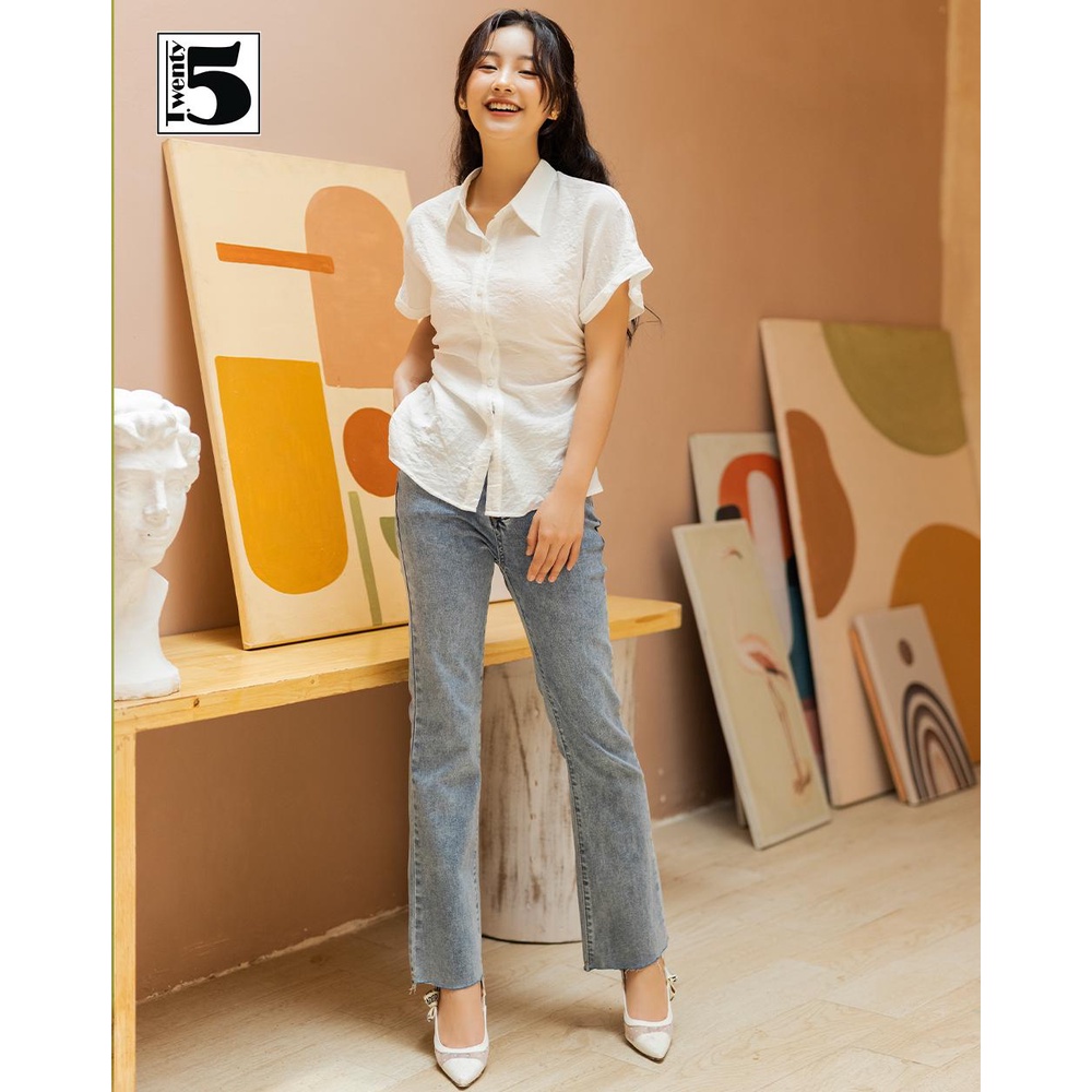 Áo sơ mi nữ công sở nhún sườn tay cánh dơi chất cotton nhăn Twentyfive TA6