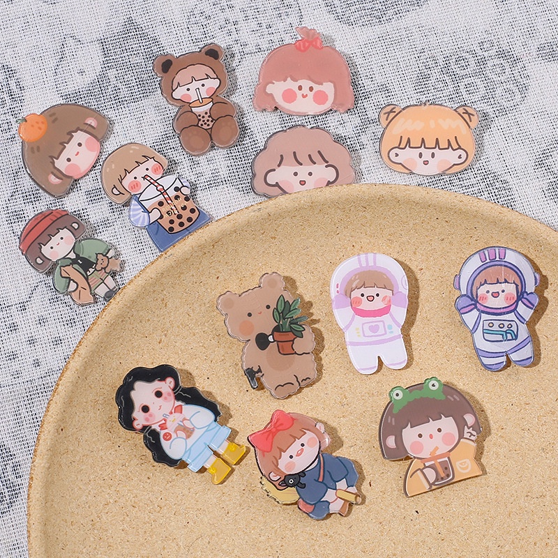 Huy Hiệu Cài Áo Nhựa Acrylic - Pin Cài BALO Hộp Bút, Sticker Trang Trí, Phụ Kiện Khuy Dễ Thương AMKO