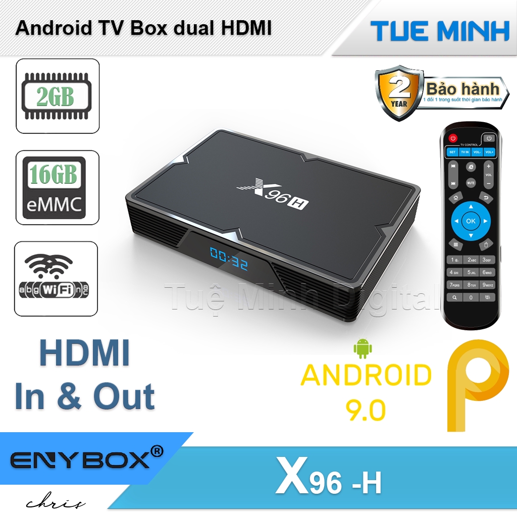 Android TV Box X96 -H - HDMI In & Out, Ram 2G, Bộ nhớ 16GB, Android 9