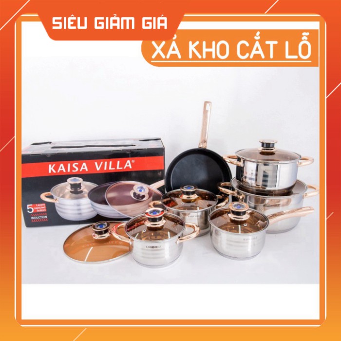 [BH 5 Năm] Bộ Nồi Đức KAISA VILLA 6 món 12 chi tiết, Dùng Cho Mọi Loại Bếp Điện, Bếp Từ, Bếp Ga Chống Gỉ, Chống Xước