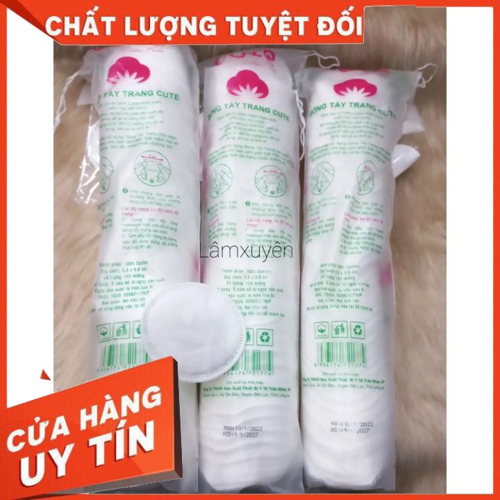 Bông tẩy trang tròn CUTE 150 miếng +1 FREESHIP thiết kế tròn ,bông mềm mịn ,không kích ứng da sài cực đã [ tận gốc ]