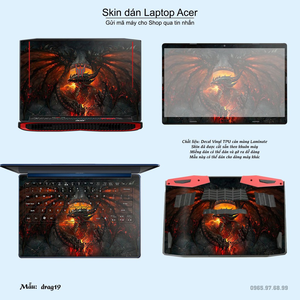 Skin dán Laptop Acer in hình rồng (inbox mã máy cho Shop)