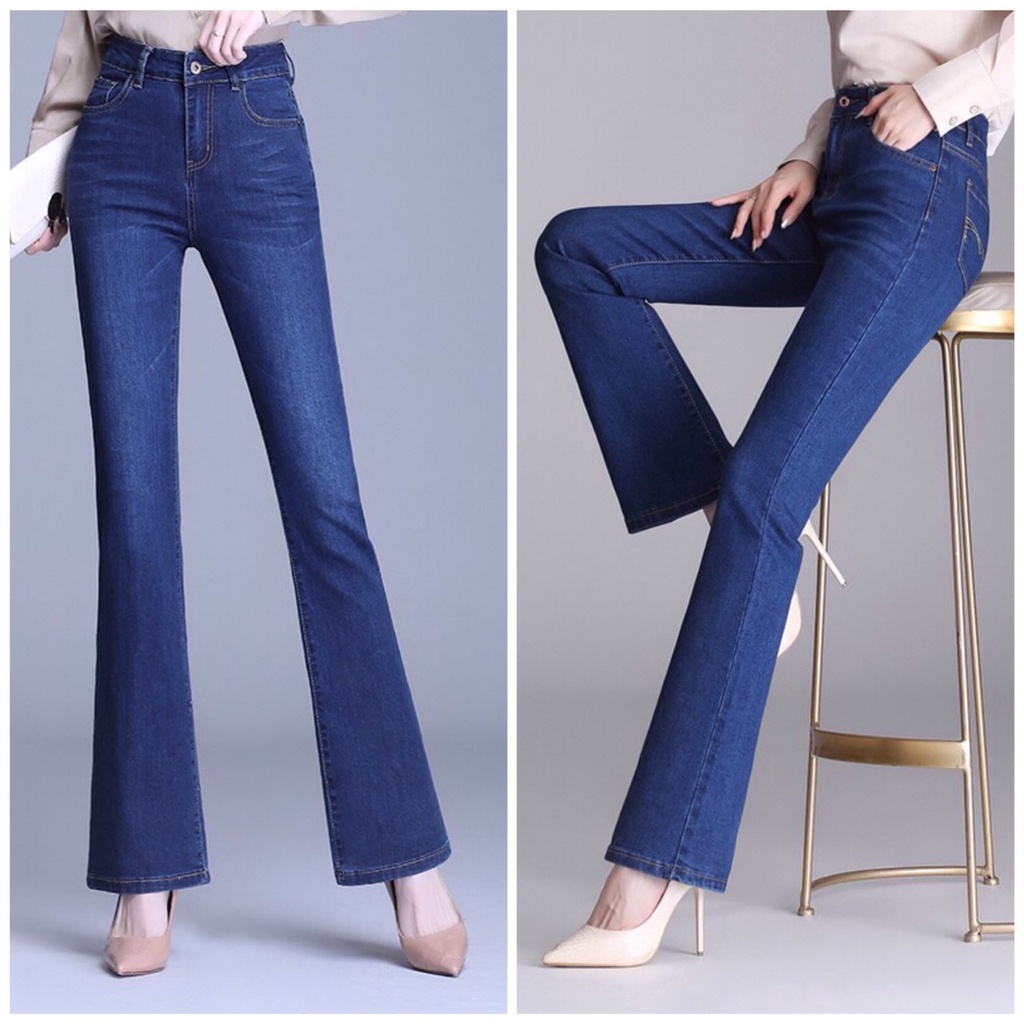 Quần jean nữ ống bass co giãn tốt, Quần Ống Loe Jean Nữ 100% Cotton