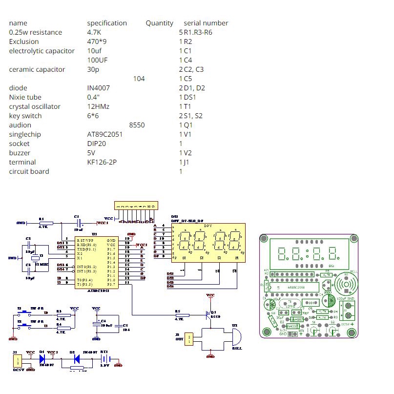Bộ bo mạch đồng hồ điện tử At89C2051 4 bit tự lắp ráp