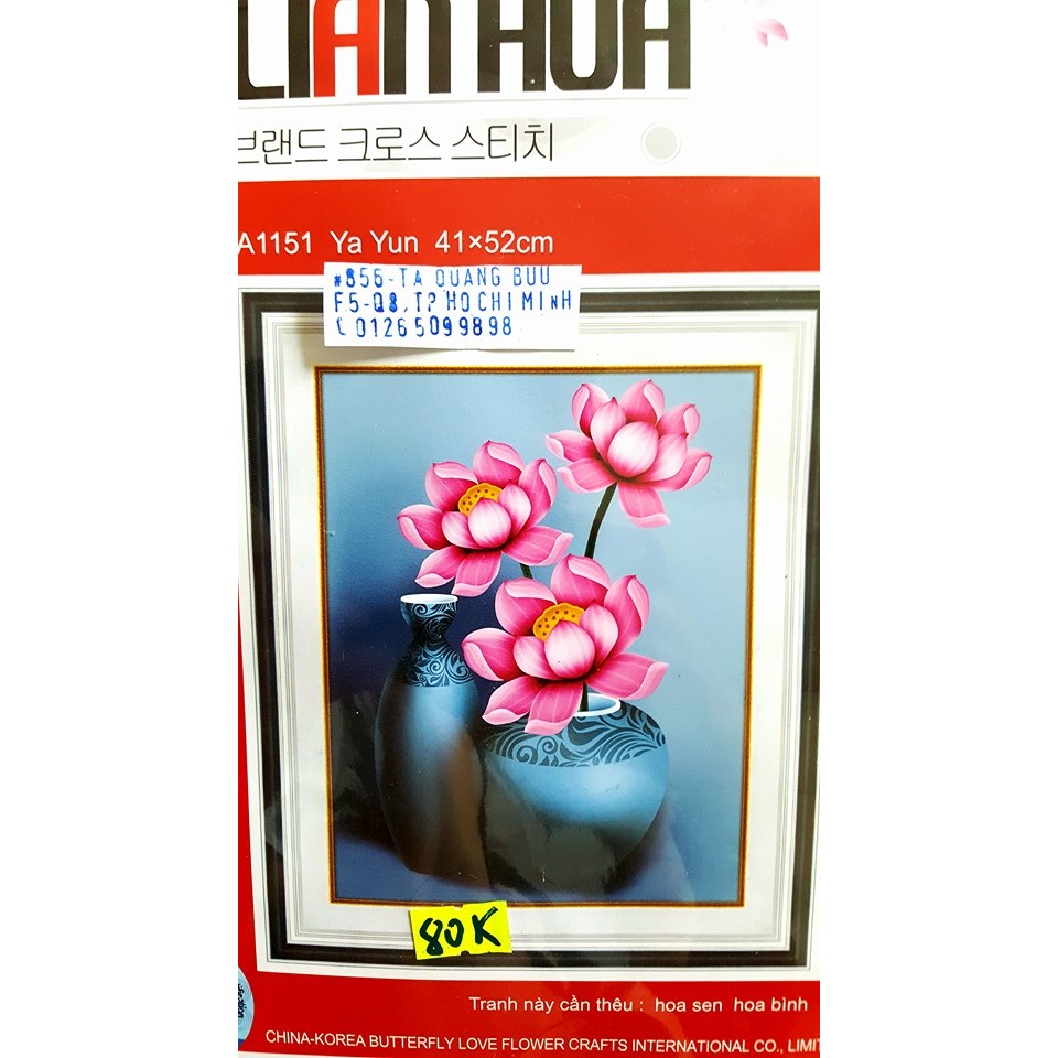 Tranh thêu chữ thập bình hoa A1151(41x52cm)chưa thêu 3d