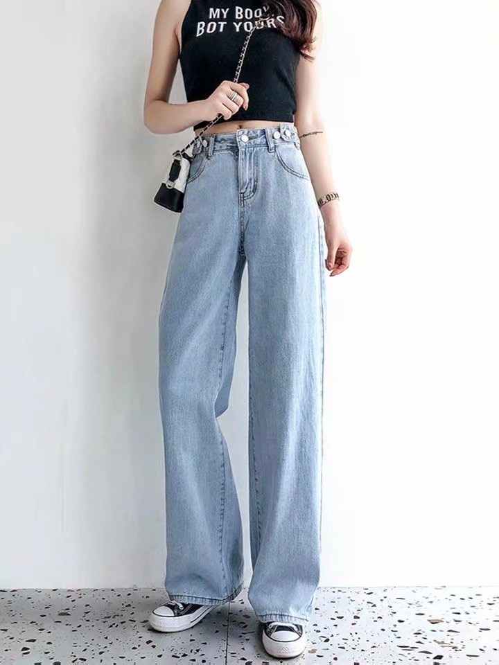 Daduhey Quần Jeans Dài Lưng Cao Thời Trang Hàn Quốc Cá Tính Cho Nữ