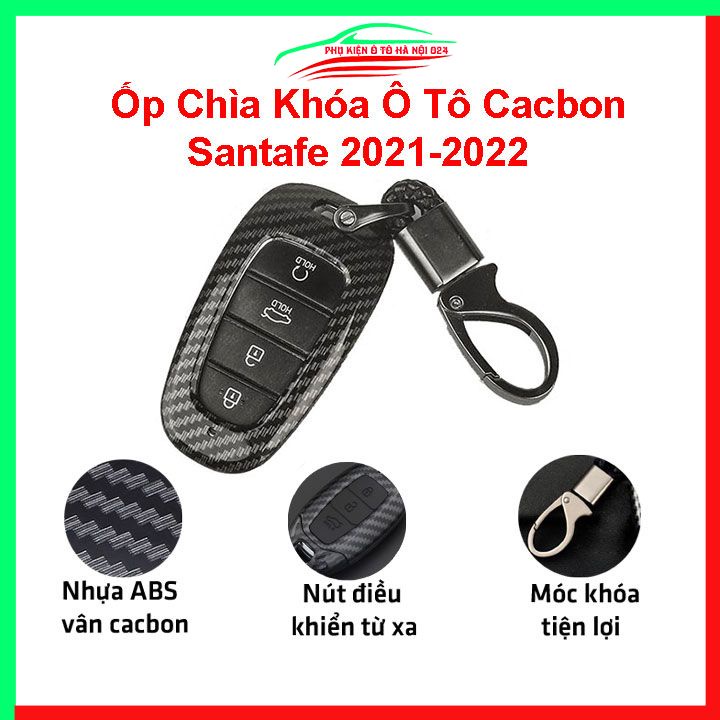 Ốp khóa cacbon Santafe 2021-2022 bản chìa gập kèm móc khóa