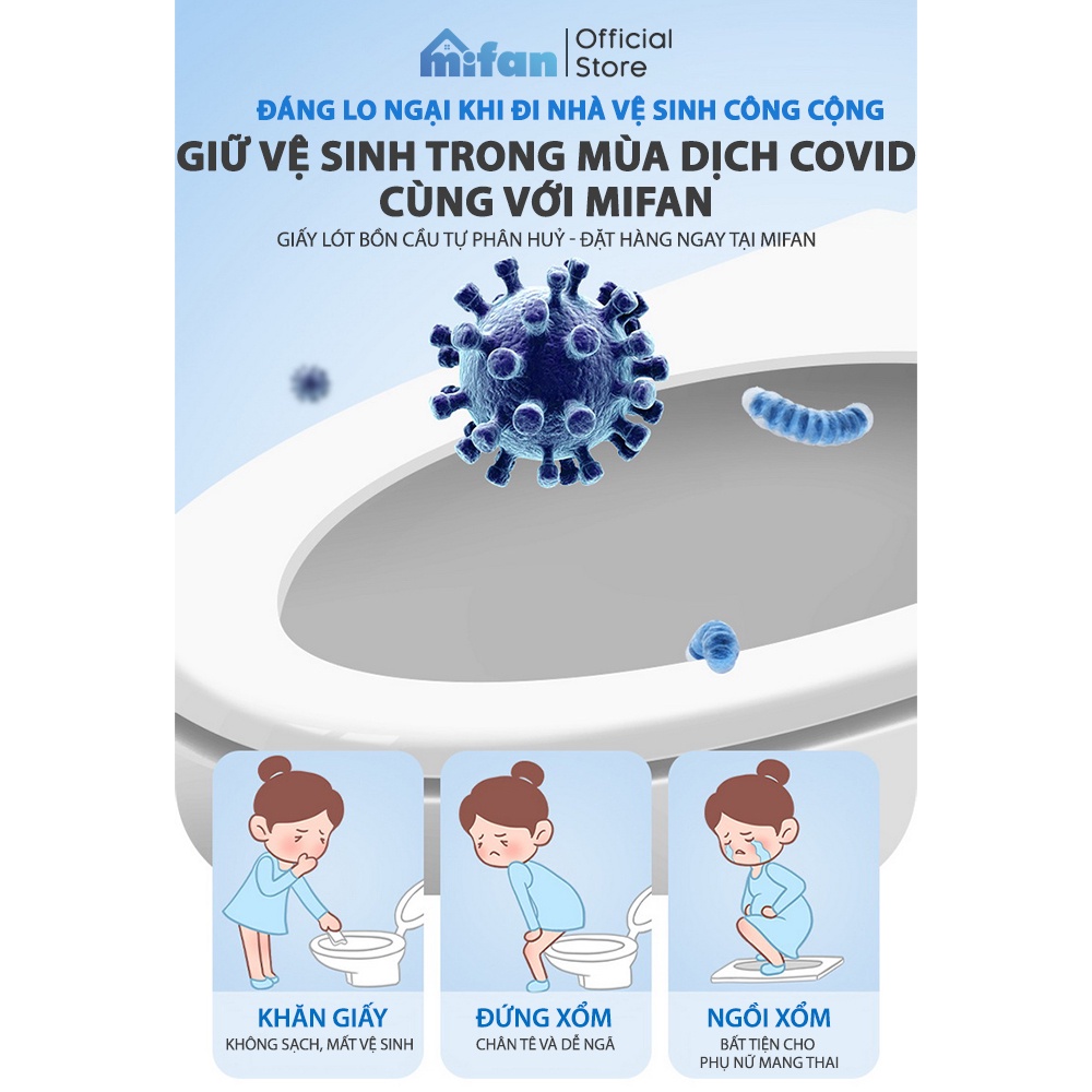 Miếng Giấy Lót Bồn Cầu Tự Phân Hủy MIFAN - 10 miếng/set - Chống Thấm Nước, Dính Chắc Chắn - Nhỏ Gọn, Vô Trùng, Sạch Sẽ