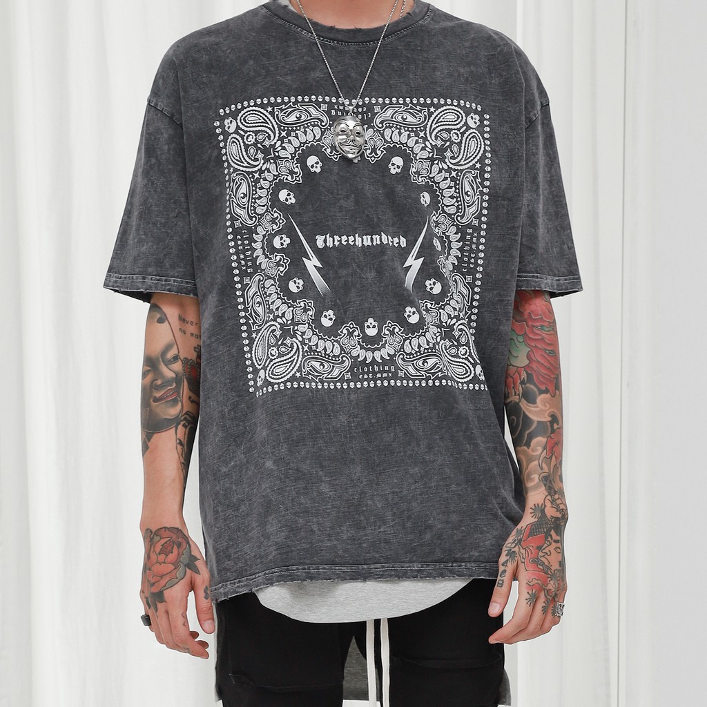 Áo Thun Wash Bandana Xám Chất Liệu Cotton Thoáng Mát