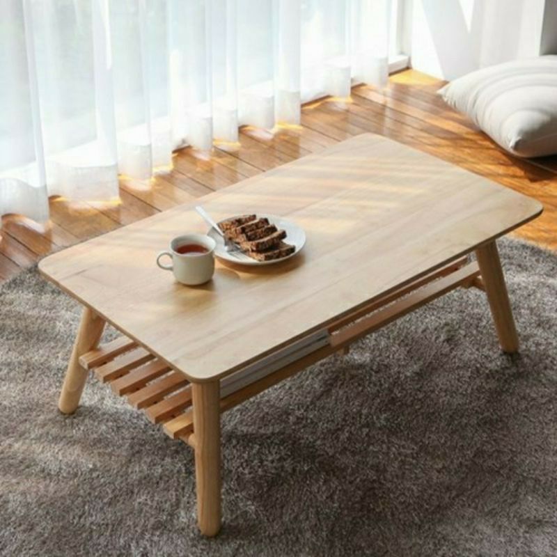 𝐅𝐑𝐄𝐄𝐒𝐇𝐈𝐏 Bàn Trà Gỗ Cao Su 2 Tầng Kiểu Nhật