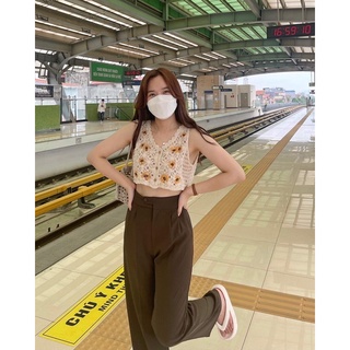 Áo croptop sợi đan hoa