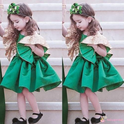 Đầm công chúa phối nơ đính kim sa cho bé gái