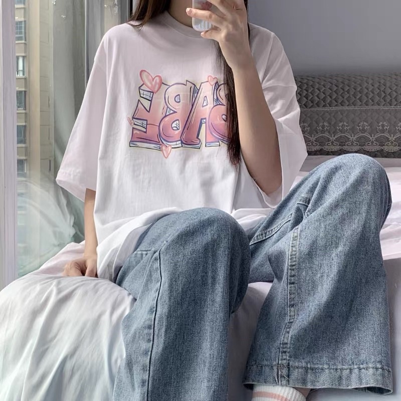 Áo thun cotton tay lỡ dáng rộng unisex babe freesize 38-65kg