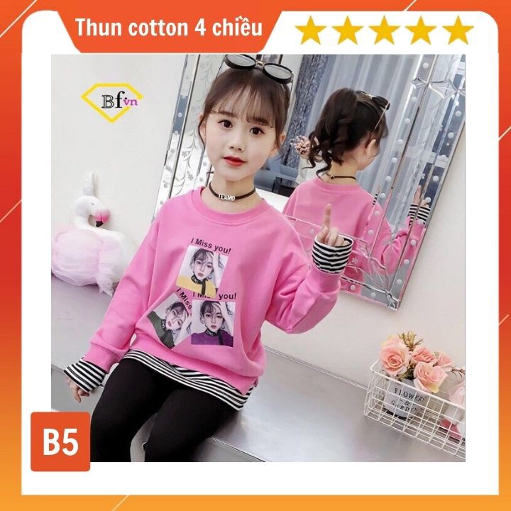 Đồ Bộ Tay Dài Bé Gái Hình cô gái Xinh Xắn từ 27-47kg. Chất thun cotton mát mịn- Tomchuakids