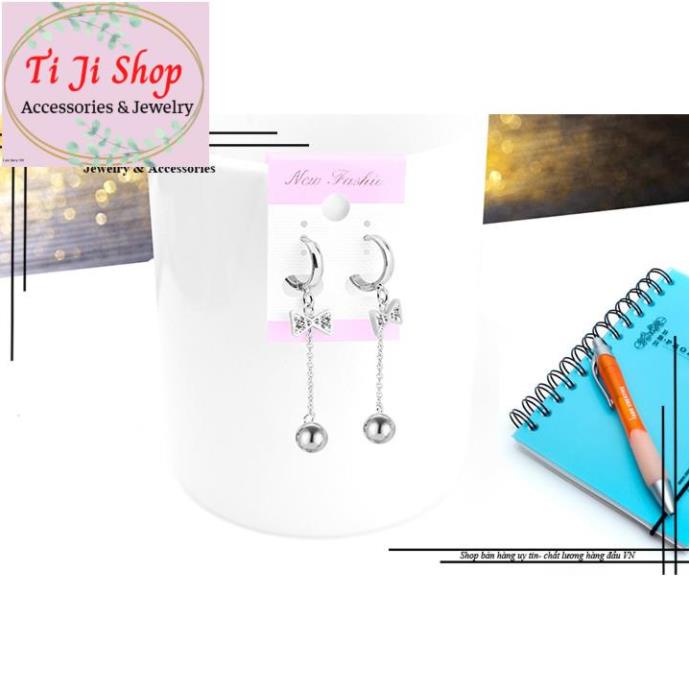 BÔNG TAI NỮ INOX MÀU TRẮNG NƠ RỚT BI CỰC   - đẹp, không đen