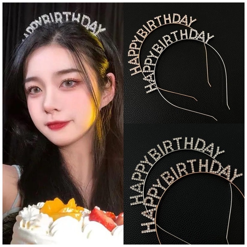 Kẹp tóc hình chữ Happy Birthday đính đá lấp lánh phong cách Hàn Quốc cho nữ