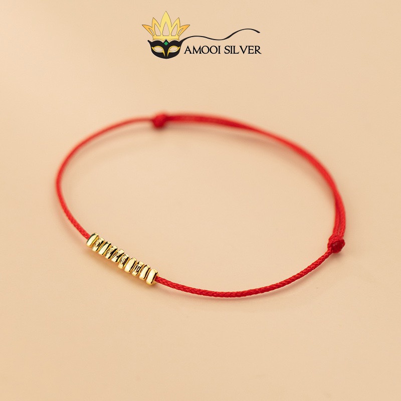 Vòng tay sợi chỉ đỏ mix 10 viên bi bạc S925 may mắn, trang sức xinh xắn - Amooi Silver AT110