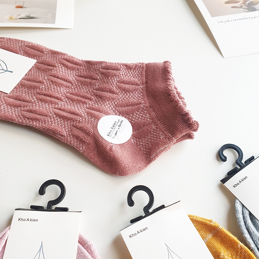 Tất nữ cổ ngắn chất cotton lì dệt gân loại dày đẹp - Tất sắc màu Havana FPT23