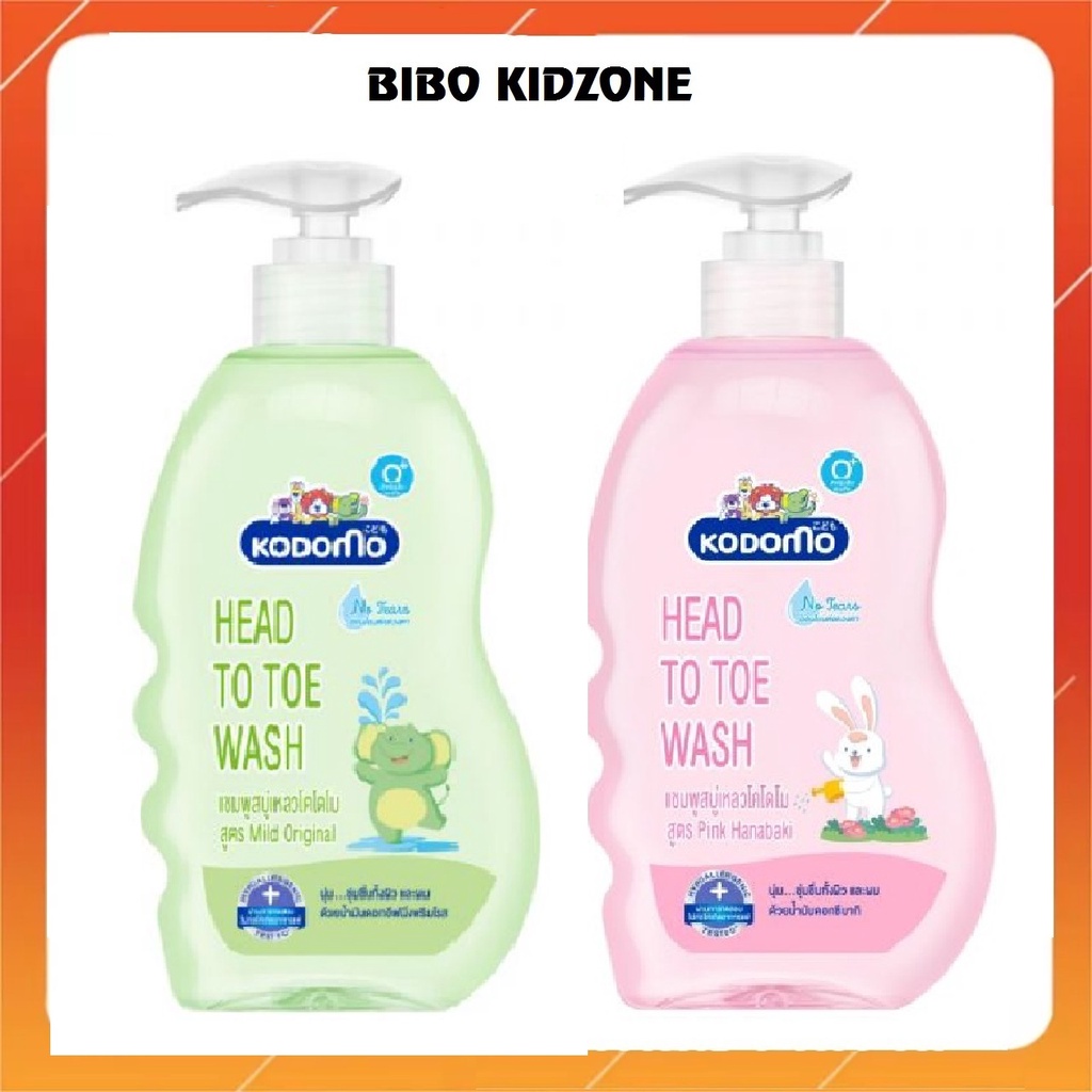 Dầu tắm gội trẻ em, tắm gội toàn thân Kodomo, hàng nội địa Thái Lan nhập khẩu, Chai Xanh/Hồng 400ml- Bibo