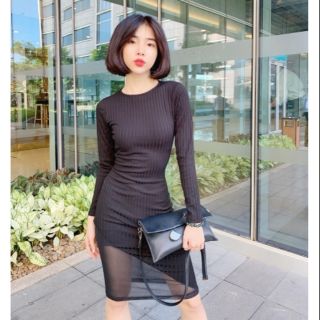 Đầm body tay dài lai phối lưới