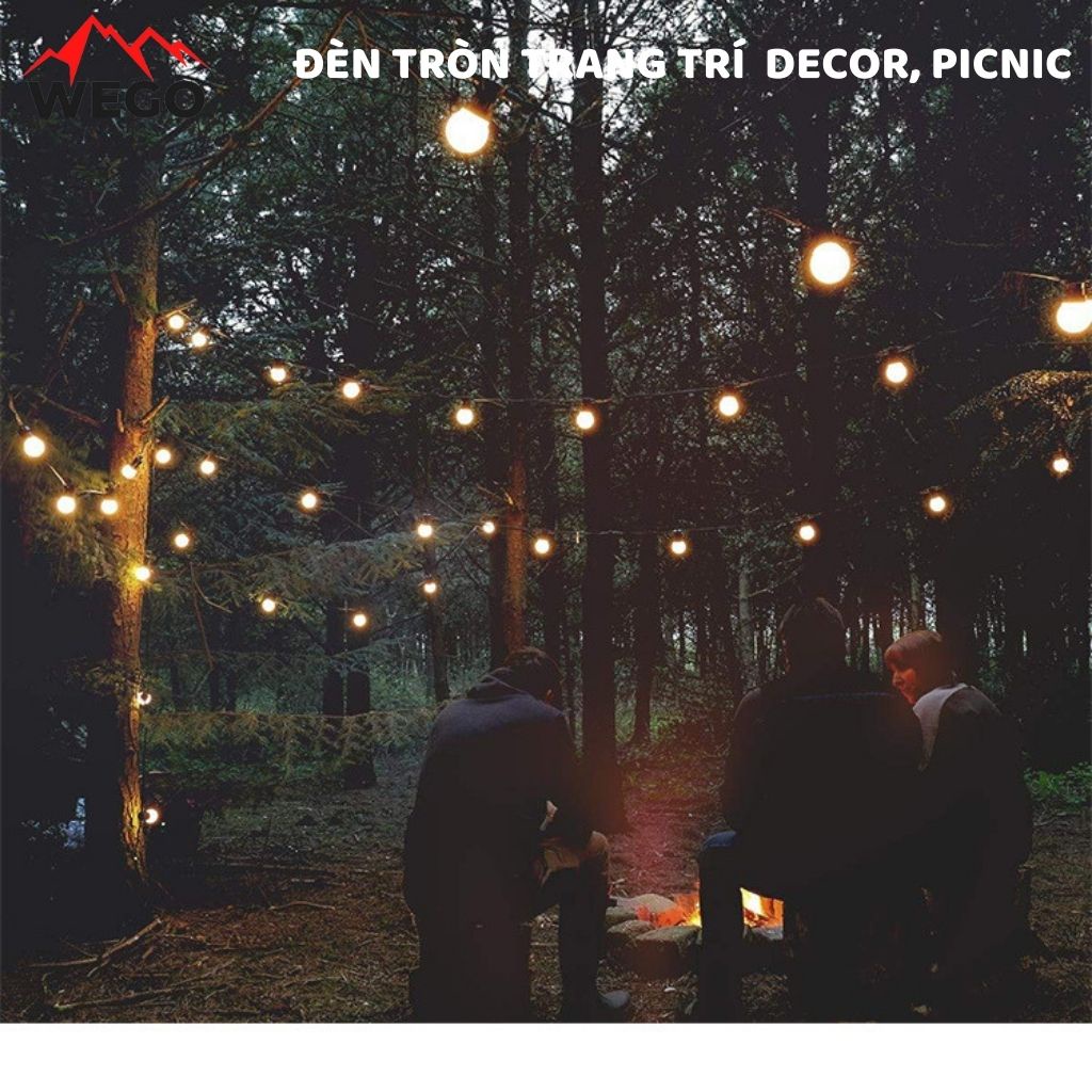 Đèn dây bóng tròn, đèn led trang trí decor phòng, lều dã ngoại, ngoài trời thông minh sử dụng pin sạc- WEGO