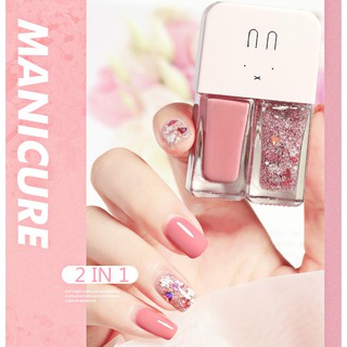 Set sơn móng tay 2 trong 1 dạng lột và kim tuyến lấp lánh không độc hại nhanh khô
