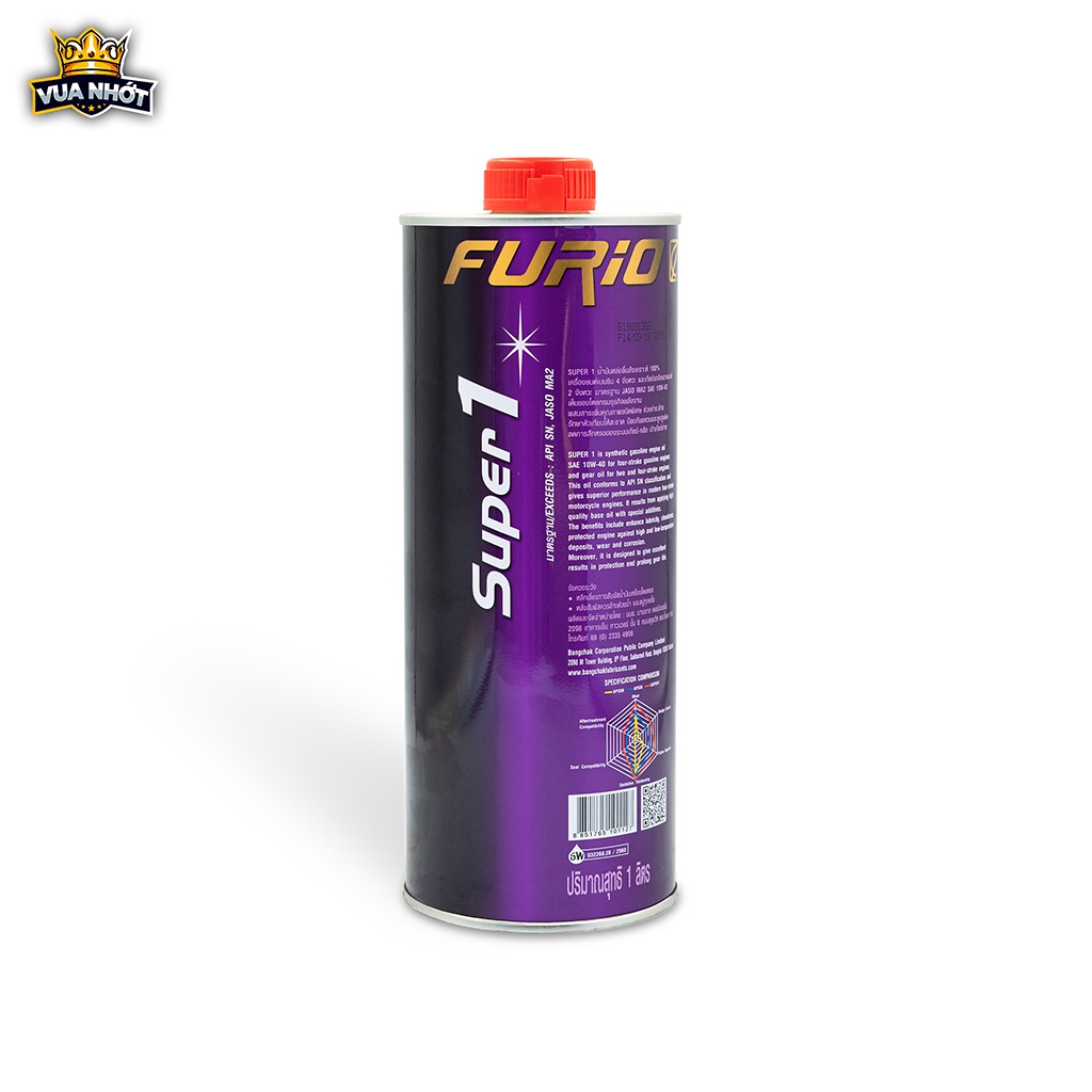 Nhớt Tổng Hợp Toàn Phần BCP FURIO Thái Lan 10W40, API SN Lon 1 Lít Tặng Lọc Nhớt - Nhớt Cao Cấp Xe Ex, Win, Raider