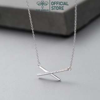 Dây chuyền bạc tlee, vòng cổ thanh chéo nạm đá cao cấp -TleeJewelry