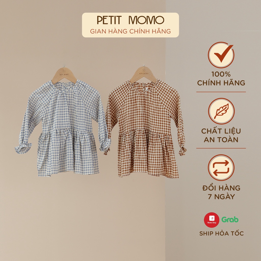 Áo BabyDoll Bé Gái PETIT MOMO Kẻ Caro Dài Tay Cho Bé Từ 16 Tuổi H067