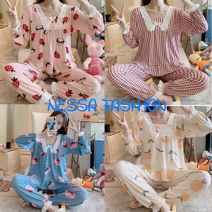 Bộ Đồ Ngủ Nữ Mặc Ở Nhà - Quần Áo Pijama Dài Tay Vải Cotton Co Giãn 4 Chiều Thu Đông Xuân Dễ Thương Ảnh Thật+Video BĐN15