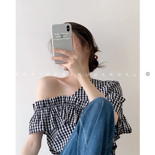 [Thiết kế] Áo croptop trễ 1 vai bèo nhún sóng to tay lửng - by SGGz