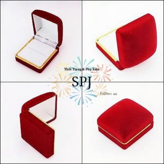 Hộp Trang Sức Nhung Đỏ Hình Vuông Đựng Nhẫn