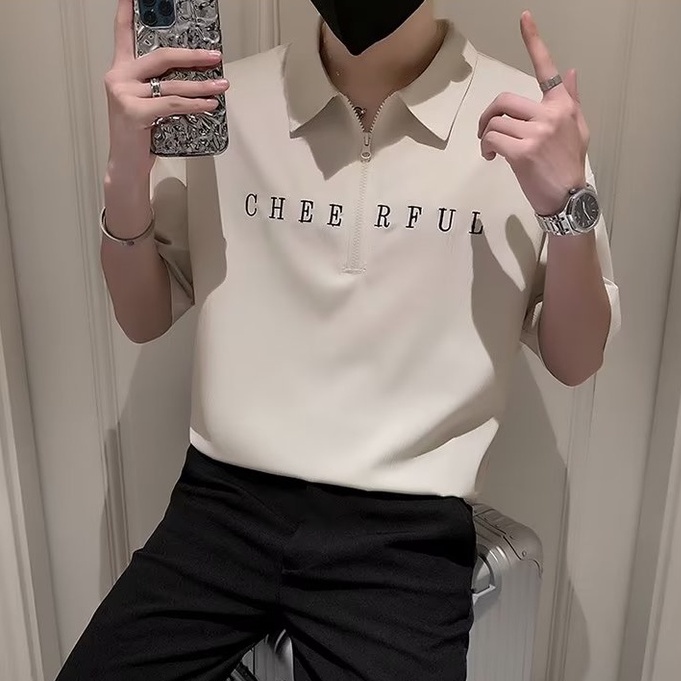 Áo Thun Polo Tay Ngắn In Chữ Phong Cách Hàn Quốc Đơn Giản Thời Trang Cho Nam simple áo polo nam fashion áo thun tay lỡ áo thun nam đẹp dây kéo áo thun nam có cổ from rộng