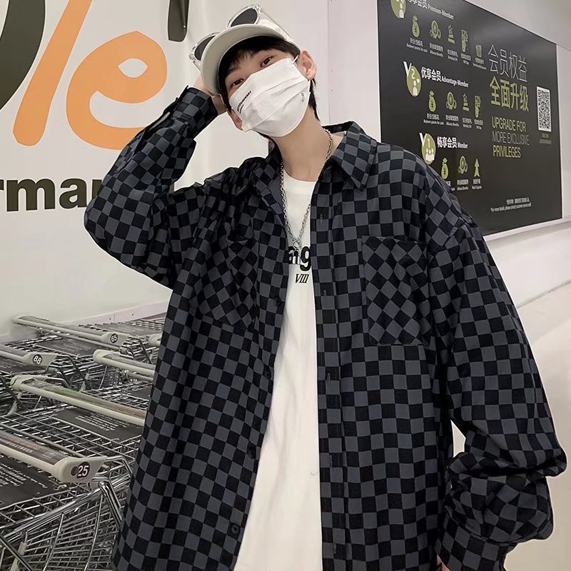 Áo sơ mi tay dài thời họa tiết sọc caro phong cách Hàn Quốc thời trang sành điệu cho nam và nữ