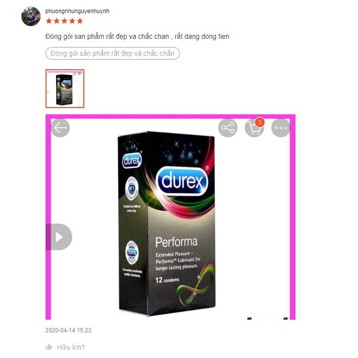 Bao Cao Su Durex Perfoma Chống Xuất Tinh Sớm - Kéo Dài Thời Gian Quan Hệ - Bao Cao Su Siêu Mỏng ( 1 Hộp 12 Cái )