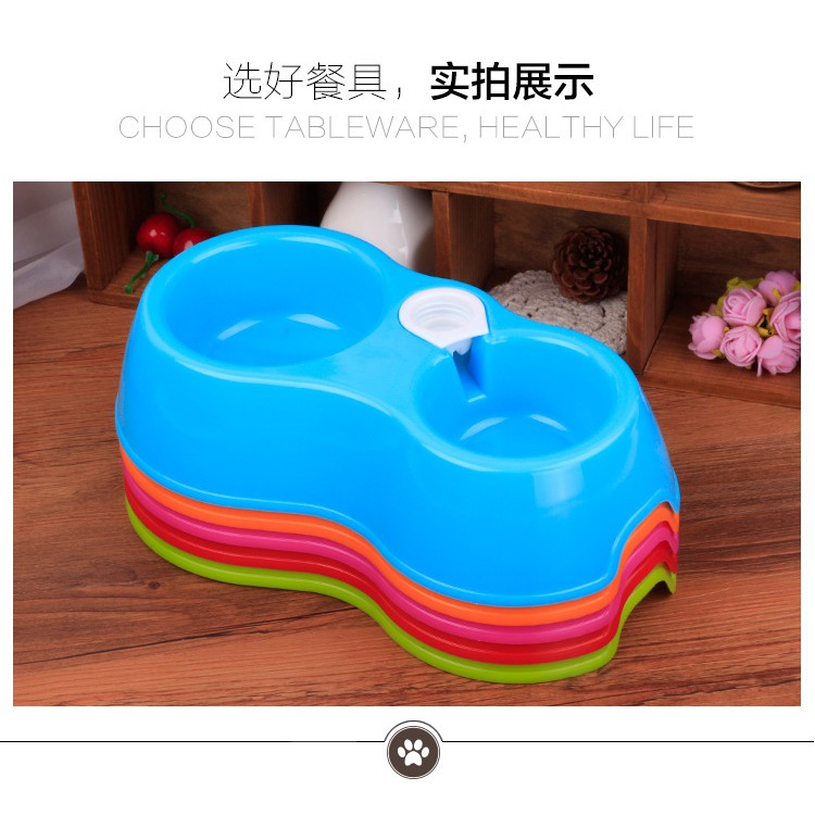 Bát Ăn Đôi Gắn Bình Cấp Nước Tự Động Cho Chó Mèo - Nhiều Màu - Không Bao Gồm Bình - ZimPet